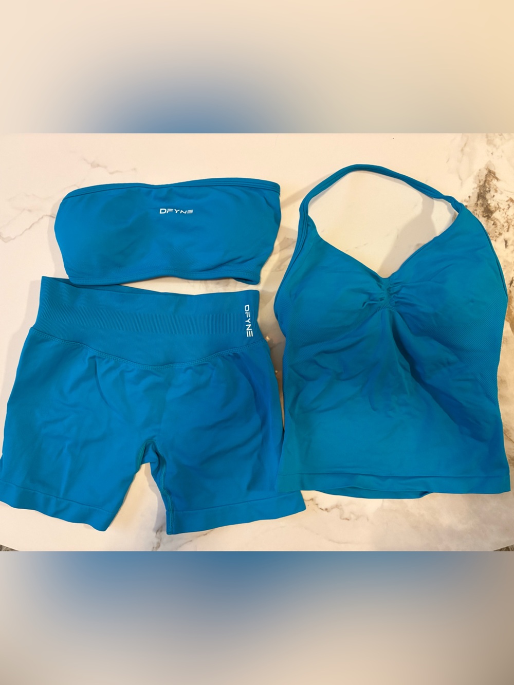 DFYNE Blue Three-Piece Set - Tank, Bandeau & Shorts